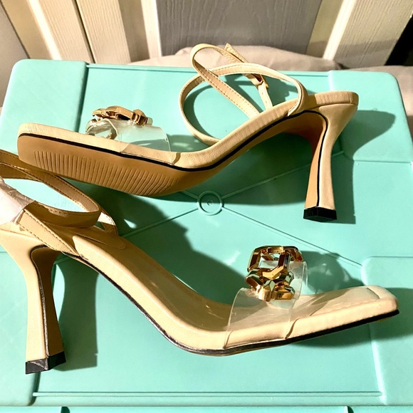 NWOT VETASTE Womens Square Toe High Heel Leather Strap Chain Stiletto. Size:6.5 - Picture 8 of 9